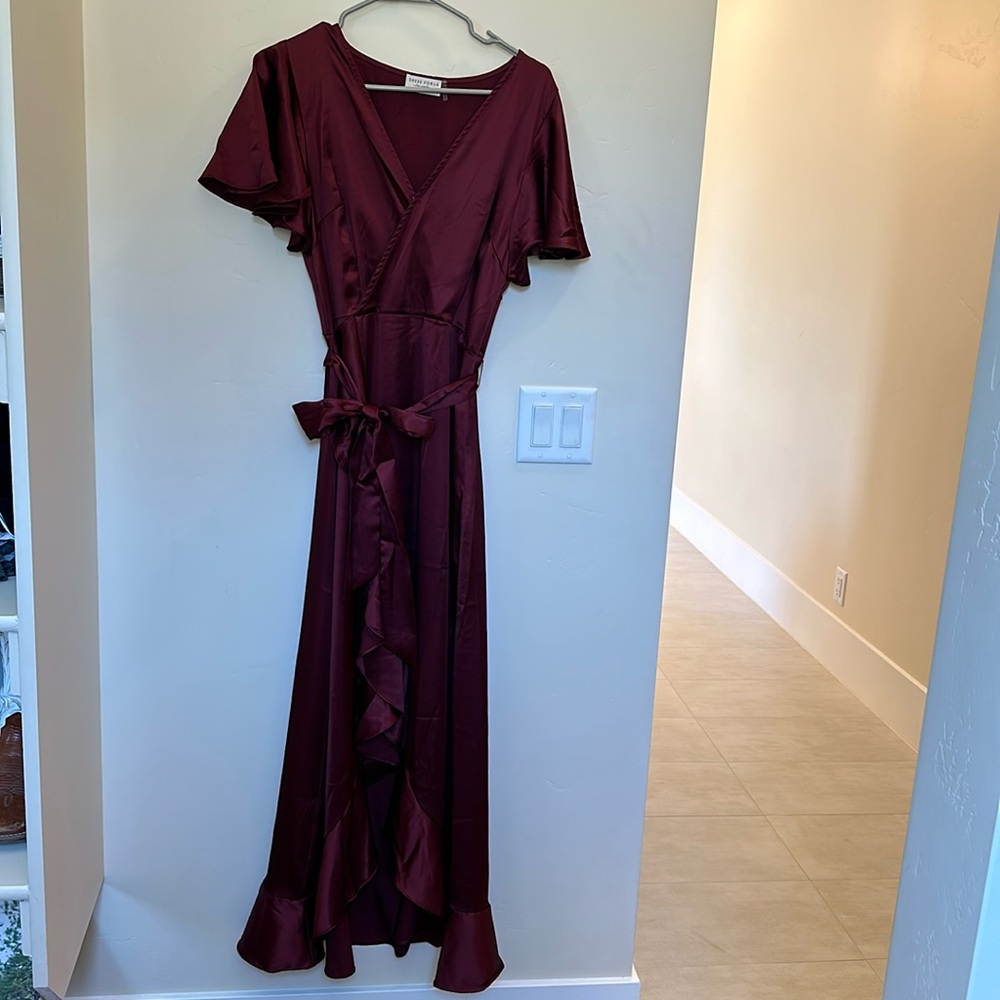 Satin faux wrap dress